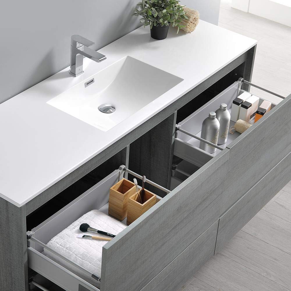 Fresca FVN9260OG-S Fresca Catania 60" Ocean Gray Wall Hung Single Sink Modern Bathroom Vanity w/ Medicine Cabinet