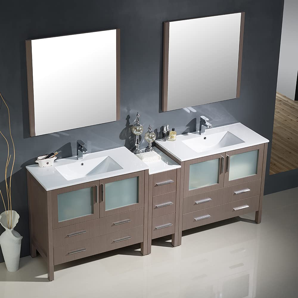 Fresca FVN62-361236GR-UNS Fresca Torino 84" Gray Modern Double Sink Bathroom Vanity w/ Side Cabinet & Integrated Sinks