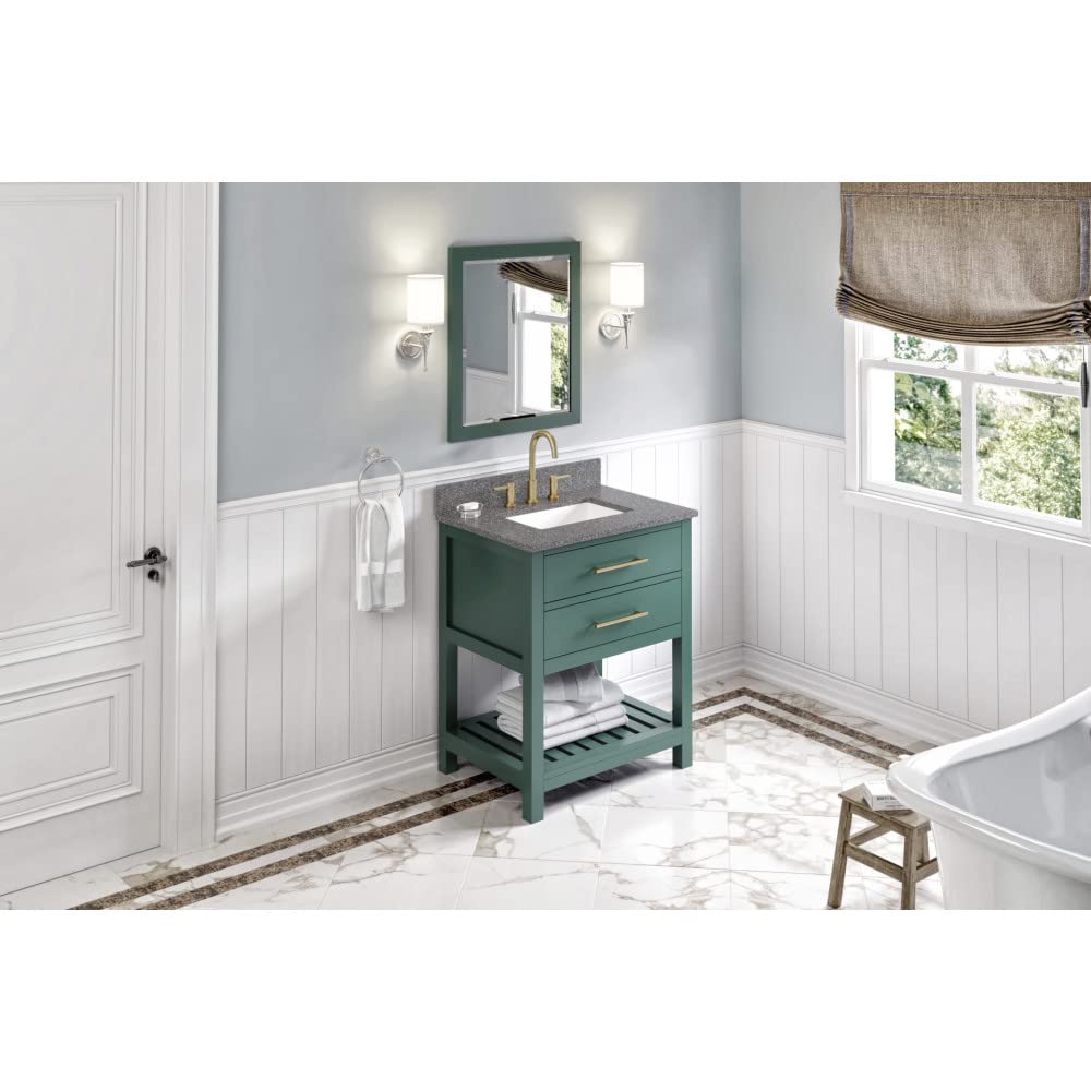 Jeffrey Alexander VKITWAV30GNBOR 30" Forest Green Wavecrest Vanity, Boulder Cultured Marble Vanity Top, undermount rectangle bowl