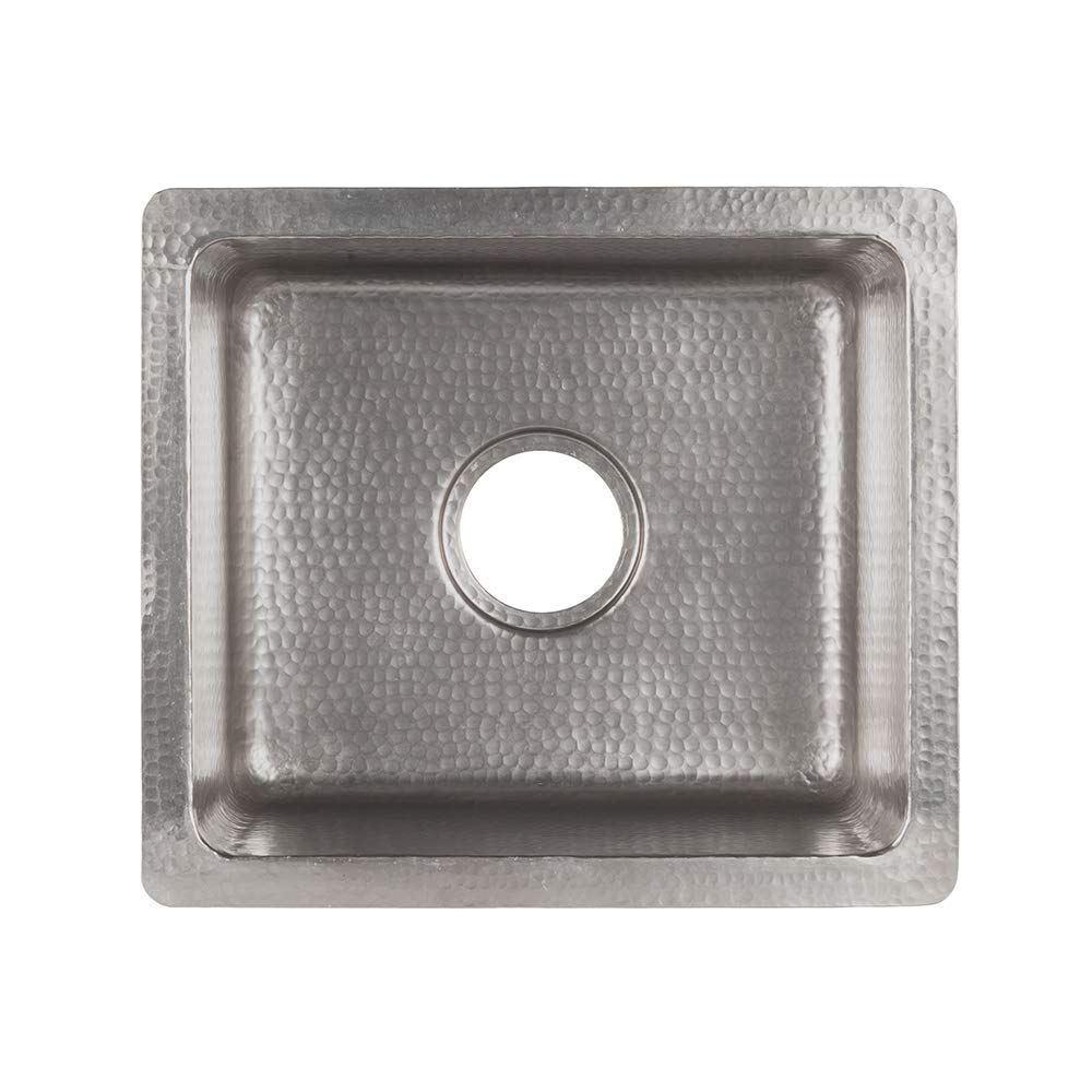Premier Copper Products BREC16EN 16-Inch Gourmet Rectangular Hammered Copper Bar Prep Sink in Nickel