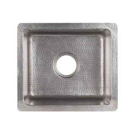 Premier Copper Products BREC16EN 16-Inch Gourmet Rectangular Hammered Copper Bar Prep Sink in Nickel