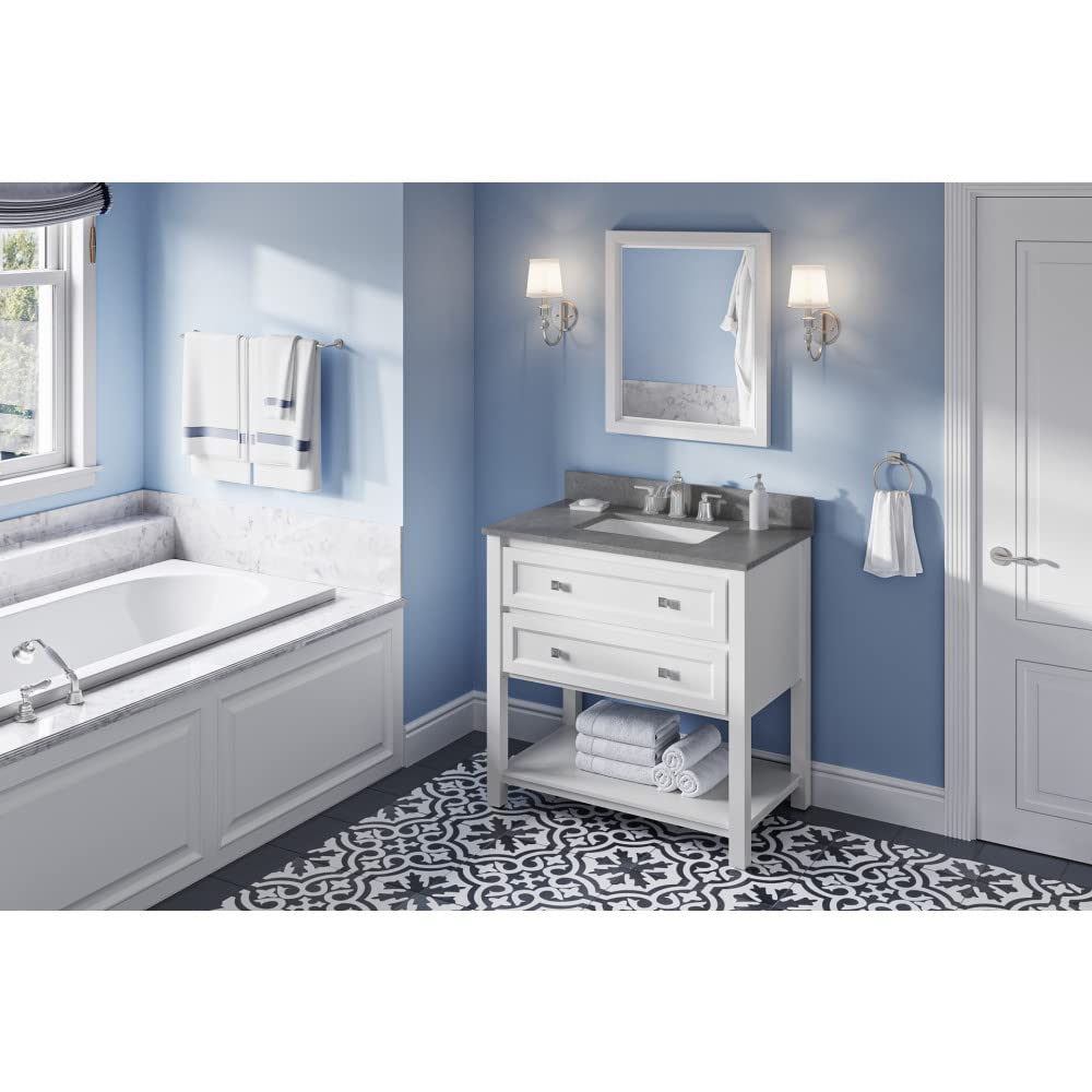 Jeffrey Alexander VKITADL36WHSGR 36" White Adler Vanity, Steel Grey Cultured Marble Vanity Top, undermount rectangle bowl