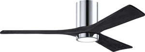 Matthews Fan IR3HLK-CR-BK-52 Irene-3HLK three-blade flush mount paddle fan in Polished Chrome finish with 52” solid matte black wood blades and integrated LED light kit.