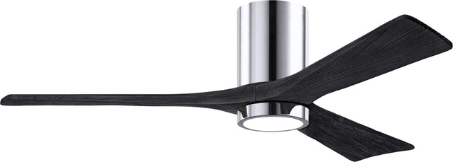 Matthews Fan IR3HLK-CR-BK-52 Irene-3HLK three-blade flush mount paddle fan in Polished Chrome finish with 52” solid matte black wood blades and integrated LED light kit.