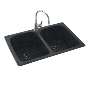 Swanstone KSLB-3322 22 x 33 Swanstone Dual Mount Double Bowl Sink in Black Galaxy KS02233LB.015
