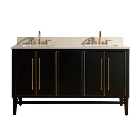 Avanity Mason 61 in. Vanity Combo in Black with Gold Trim and Crema Marfil Marble Top