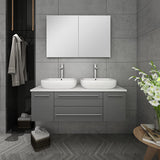 Fresca FVN6148ES-VSL-D Fresca Lucera 48" Espresso Wall Hung Double Vessel Sink Modern Bathroom Vanity w/ Medicine Cabinet