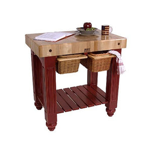 John Boos CU-GB3624-CB Gathering Block II - 36"W x24"D End-Grain Butcher Block, 2 Basket Drawers, Caribbean Blue Base