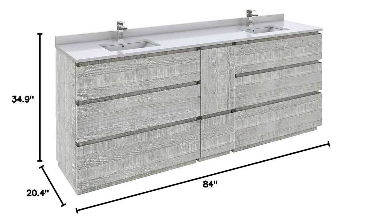 Fresca FCB31-361236ASH-FC-CWH-U Fresca Formosa 84" Floor Standing Double Sink Modern Bathroom Cabinet w/ Top & Sinks in Ash