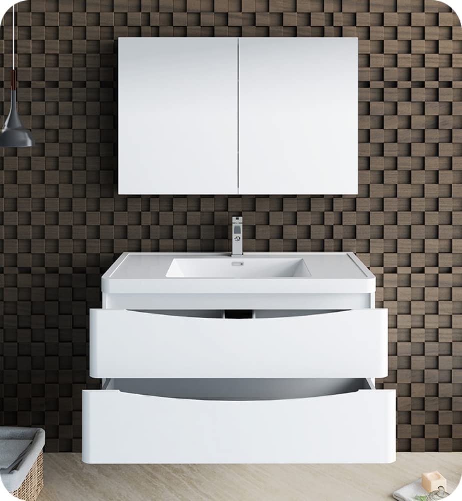 Fresca FVN9040WH Fresca Tuscany 40" Glossy White Wall Hung Modern Bathroom Vanity w/ Medicine Cabinet