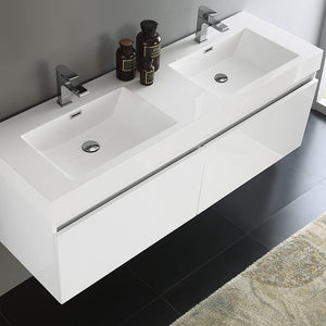 Fresca FCB8042GO-I Fresca Mezzo 60" Gray Oak Wall Hung Double Sink Modern Bathroom Cabinet w/ Integrated Sink