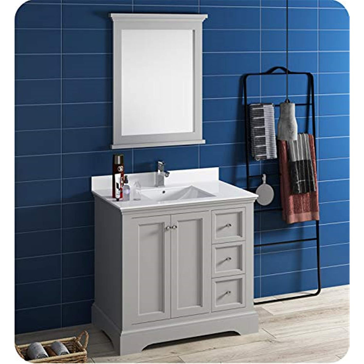 Fresca FVN2436GRV Fresca Windsor 36" Gray Textured Traditional Bathroom Vanity w/ Mirror