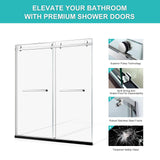 Milano Double Sliding Shower Door, 60 in.W x 74 in.H Framed Shower Door 5/16"(8mm) Clear Tempered Glass, 18 inch Pull Handle, Stainless Steel Hardware, Matte Black Finished