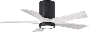 Matthews Fan IR5HLK-BK-MWH-42 IR5HLK five-blade flush mount paddle fan in Matte Black finish with 42” solid matte white wood blades and integrated LED light kit.