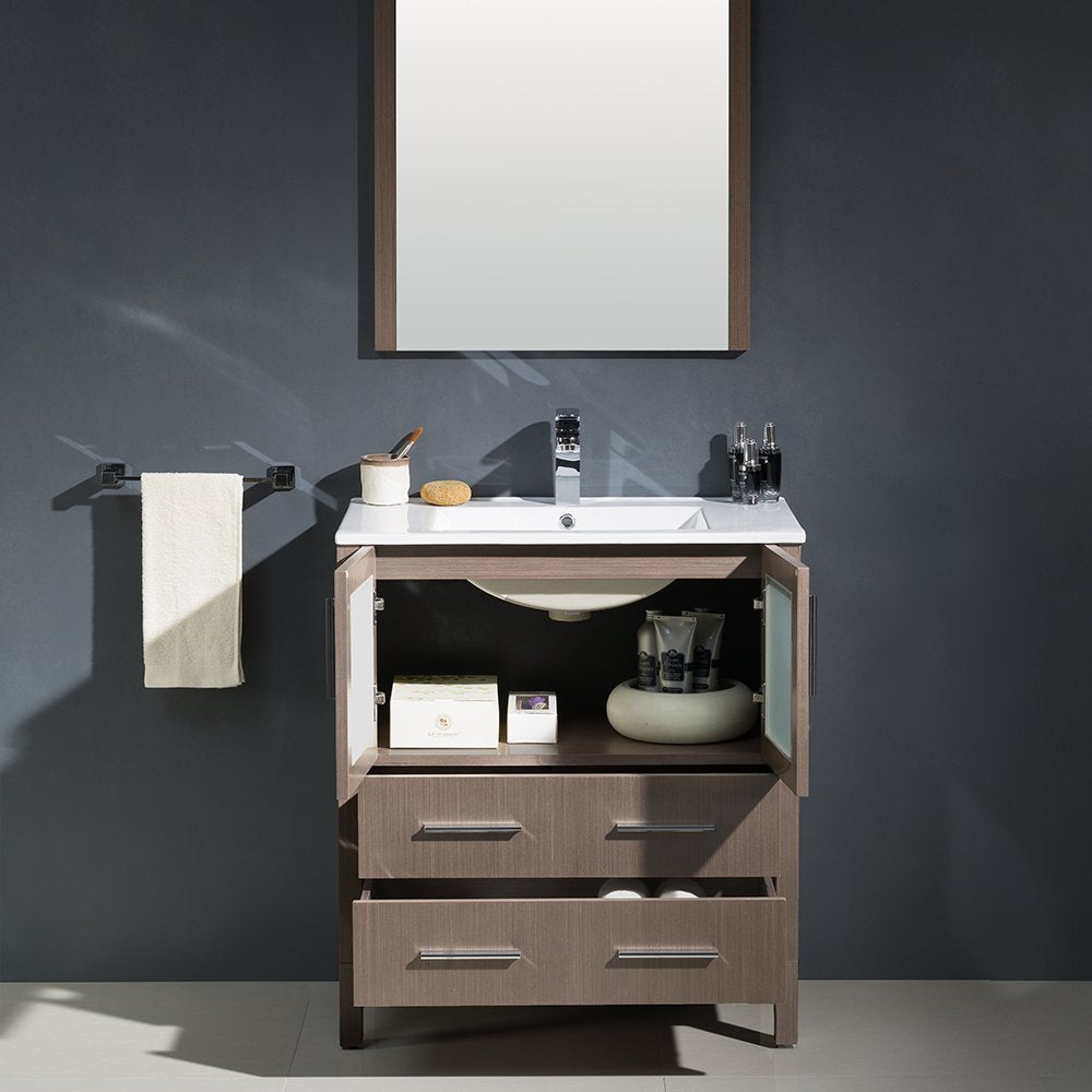 Fresca FVN6230GO-UNS Fresca Torino 30" Gray Oak Modern Bathroom Vanity w/ Integrated Sink