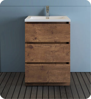 Fresca FCB9324RW-I Fresca Lazzaro 24" Rosewood Free Standing Modern Bathroom Cabinet w/ Integrated Sink
