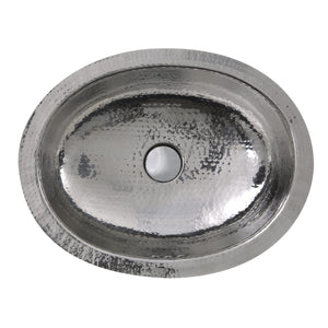 Nantucket Sinks OVS-OF 17.5 Inch x 13.75 Inch Hand Hammered Stainless Steel Oval Undermount Bathroom Sink With Overflow