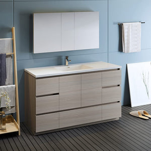 Fresca FVN9360MGO-S Fresca Lazzaro 60" Gray Wood Free Standing Single Sink Modern Bathroom Vanity w/ Medicine Cabinet