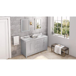 Jeffrey Alexander VKITCAD60GRCQR 60" Grey Cade Vanity, double bowl, Calacatta Vienna Quartz Vanity Top, undermount rectangle bowl