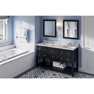 Jeffrey Alexander VKITADL60BKCQR 60" Black Adler Vanity, double bowl, Calacatta Vienna Quartz Vanity Top, two undermount rectangle bowls