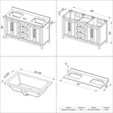 Jeffrey Alexander VKITCAD60BKWCR 60" Black Cade Vanity, double bowl, White Carrara Marble Vanity Top, two undermount rectangle bowls