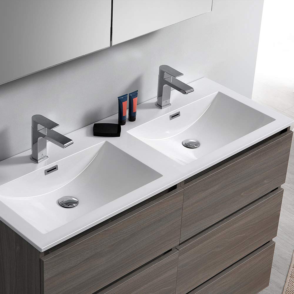 Fresca FCB93-2424GR-D-I Fresca Lazzaro 48" Gray Free Standing Modern Bathroom Cabinet w/ Integrated Double Sink