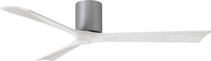 Matthews Fan IR3H-BN-MWH-60 Irene-3H three-blade flush mount paddle fan in Brushed Nickel finish with 60” solid matte white wood blades. 