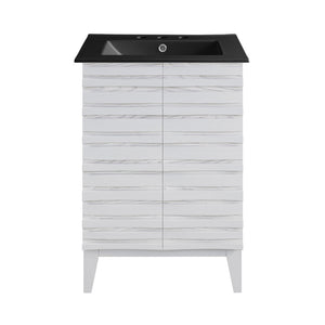 Cascade 24 in. White Oak Bathroom Vanity With Black, 3-Hole Ceramic Sink Top