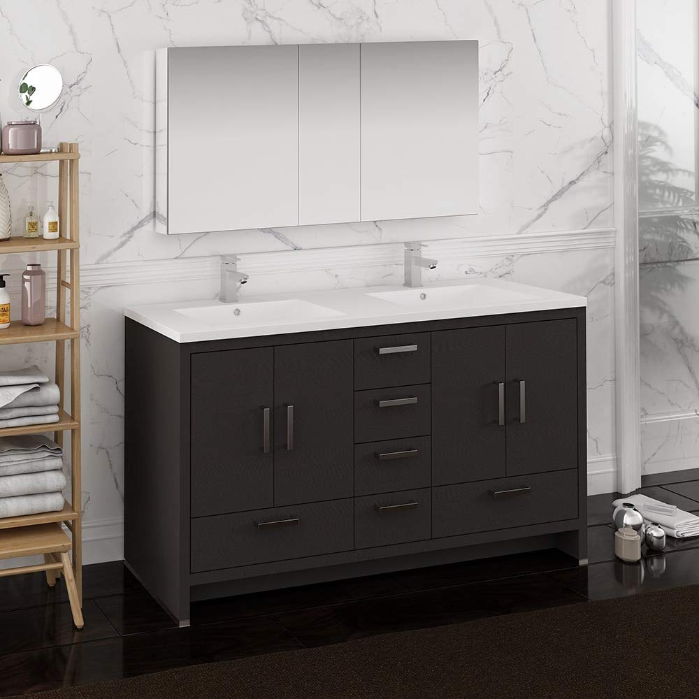 Fresca FVN9460DGO-D Fresca Imperia 60" Dark Gray Oak Free Standing Double Sink Modern Bathroom Vanity w/ Medicine Cabinet