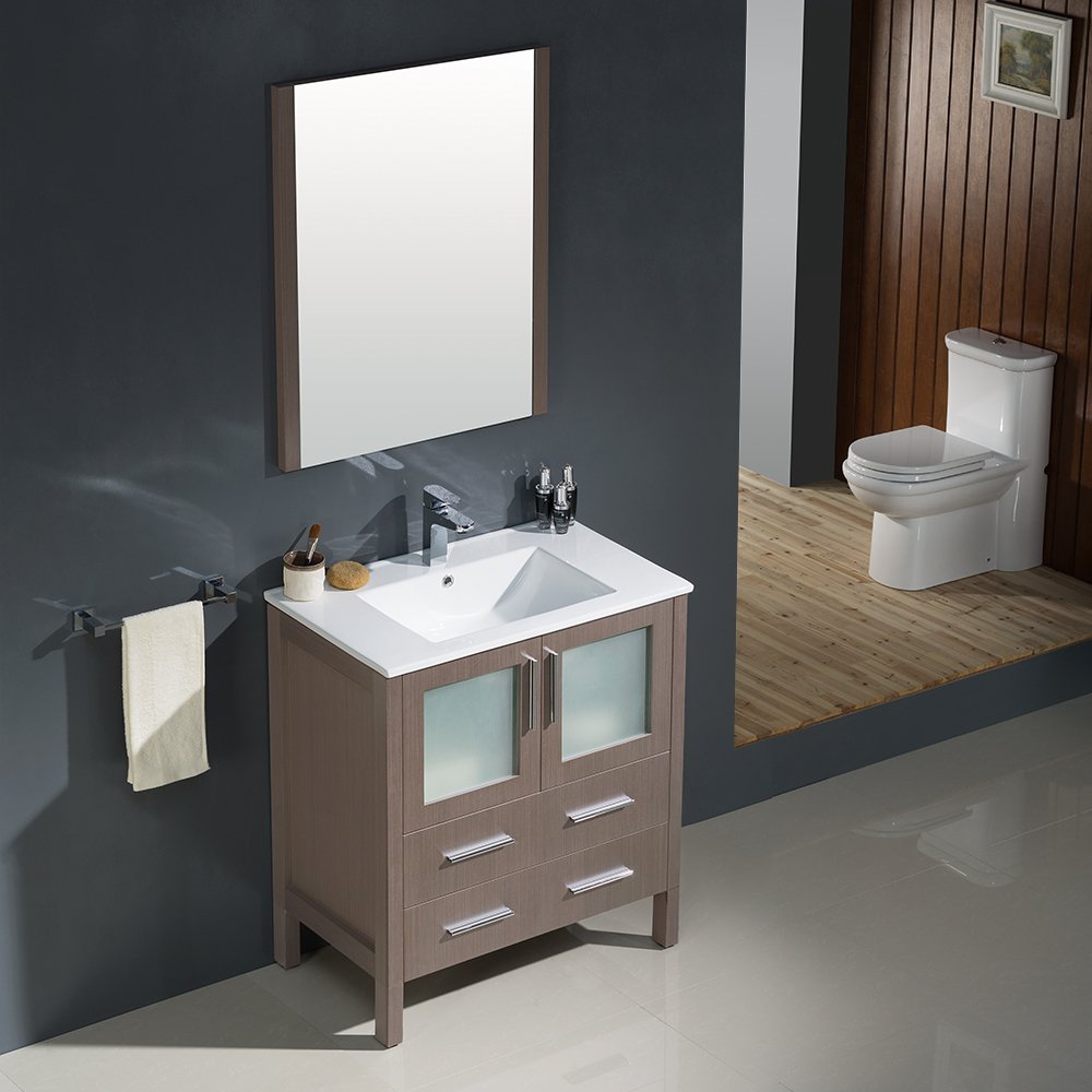 Fresca FVN6230GO-UNS Fresca Torino 30" Gray Oak Modern Bathroom Vanity w/ Integrated Sink