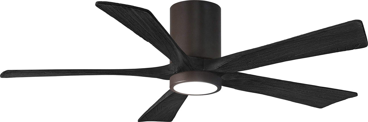 Matthews Fan IR5HLK-TB-BK-52 IR5HLK five-blade flush mount paddle fan in Textured Bronze finish with 52” solid matte black wood blades and integrated LED light kit.