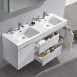 Fresca FVN8360WH-D Fresca Valencia 60" Glossy White Wall Hung Double Sink Modern Bathroom Vanity w/ Medicine Cabinet