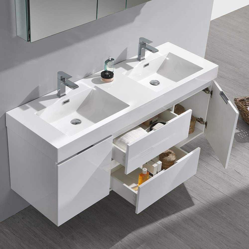 Fresca FVN8360GG-D Fresca Valencia 60" Dark Slate Gray Wall Hung Double Sink Modern Bathroom Vanity w/ Medicine Cabinet