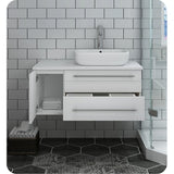 Fresca FCB6136WH-VSL-R-CWH-V Fresca Lucera 36" White Wall Hung Modern Bathroom Cabinet w/ Top & Vessel Sink - Right Version