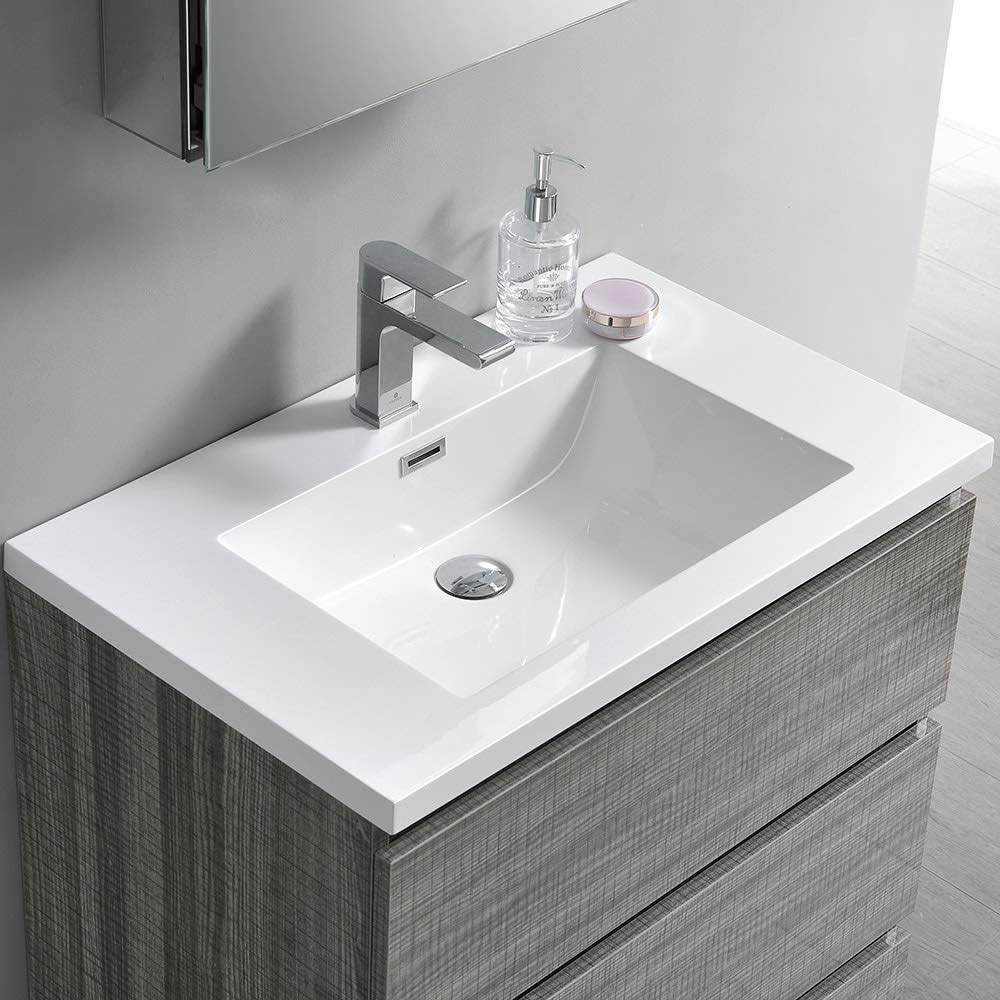 Fresca FCB9330RW-I Fresca Lazzaro 30" Rosewood Free Standing Modern Bathroom Cabinet w/ Integrated Sink