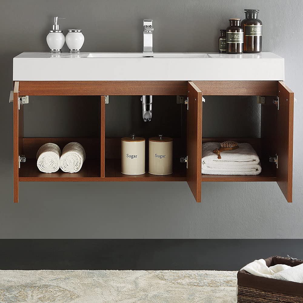 Fresca FCB8092WH-I Fresca Vista 48" White Wall Hung Modern Bathroom Cabinet w/ Integrated Sink