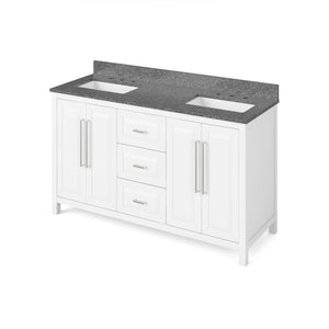Jeffrey Alexander VKITCAD60WHBOR 60" White Cade Vanity, double bowl, Boulder Cultured Marble Vanity Top, undermount rectangle bowl