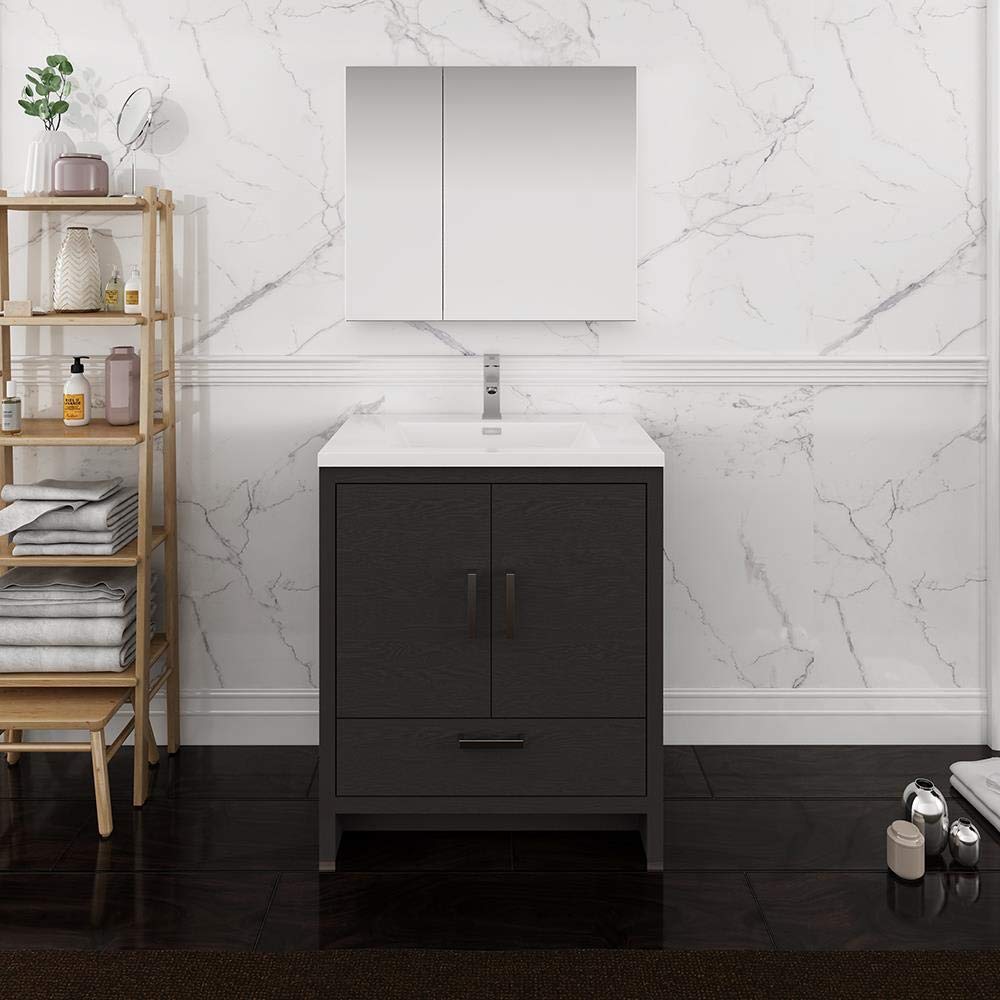 Fresca FVN9430DGO Fresca Imperia 30" Dark Gray Oak Free Standing Modern Bathroom Vanity w/ Medicine Cabinet