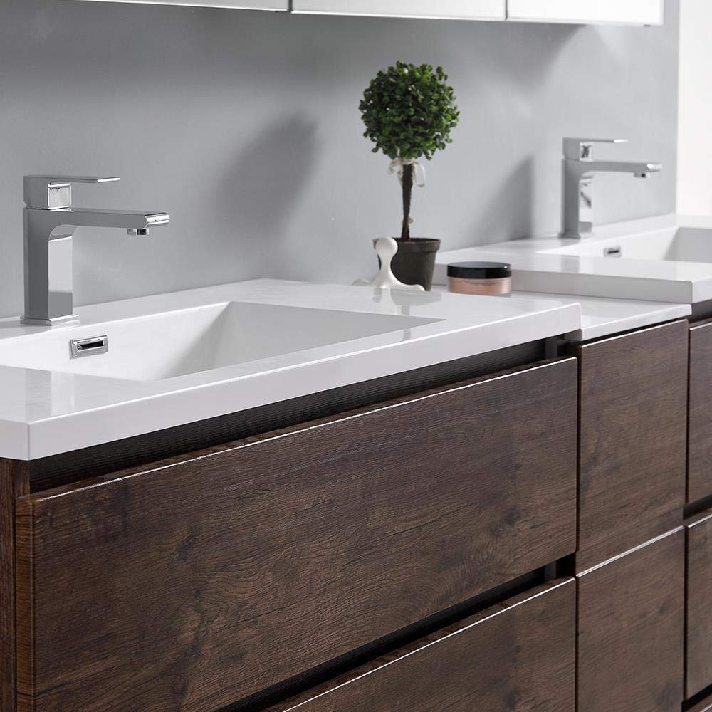 Fresca FVN93-361236RW-D Fresca Lazzaro 84" Rosewood Free Standing Double Sink Modern Bathroom Vanity w/ Medicine Cabinet