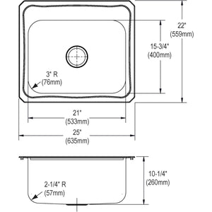 Elkay DCR2522103 Single Bowl Drop-in Stainless Steel Laundry Sink