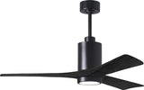 Matthews Fan PA3-BK-BK-52 Patricia-3 three-blade ceiling fan in Matte Black finish with 52” solid matte black wood blades and dimmable LED light kit 