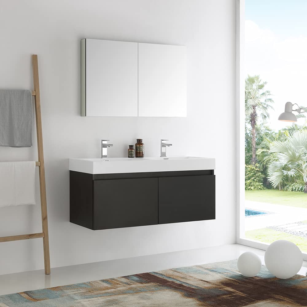 Fresca FVN8012WH Fresca Mezzo 48" White Wall Hung Double Sink Modern Bathroom Vanity w/ Medicine Cabinet