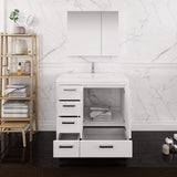 Fresca FVN9436WH-L Fresca Imperia 36" Glossy White Free Standing Modern Bathroom Vanity w/ Medicine Cabinet- Left Version