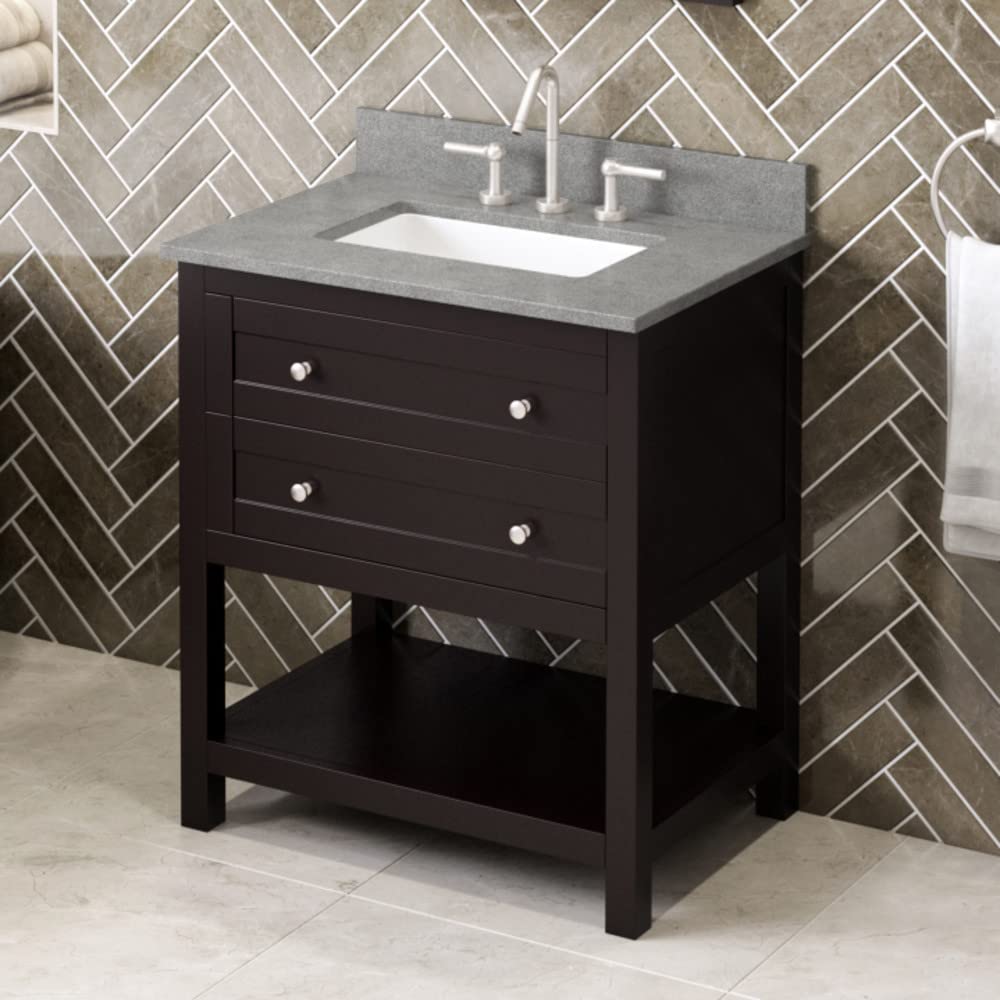 Jeffrey Alexander VKITAST30ESSGR 30" Espresso Astoria Vanity, Steel Grey Cultured Marble Vanity Top, undermount rectangle bowl