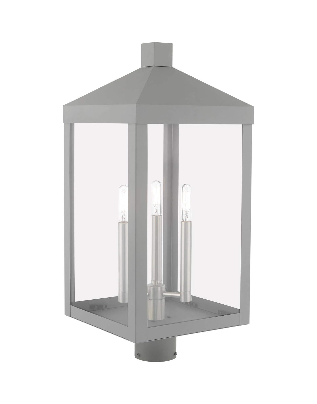 Livex Lighting 20586-91 Transitional Three Light Post-Top Lanterm from Nyack Collection in Pwt, Nckl, B/S, Slvr. Finish, 10.50 inches, Medium, Brushed Nickel