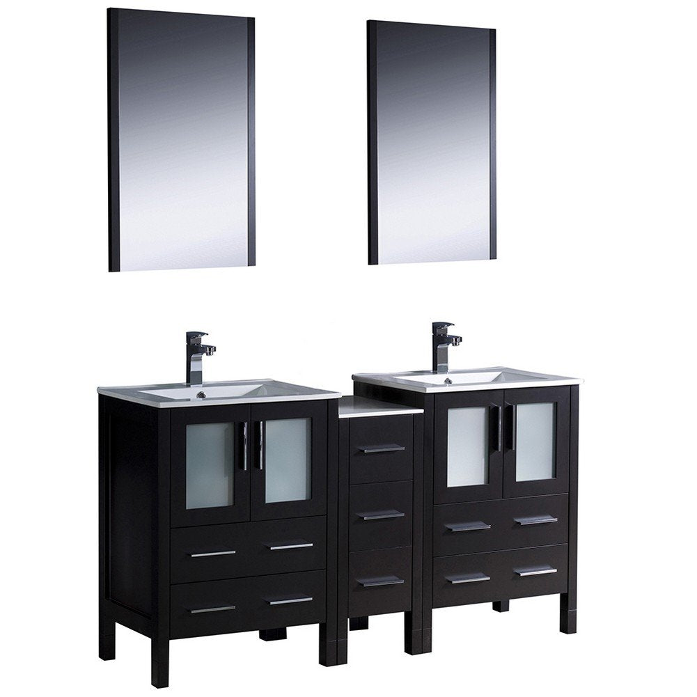 Fresca FVN62-241224ES-UNS Fresca Torino 60" Espresso Modern Double Sink Bathroom Vanity w/ Side Cabinet & Integrated Sinks