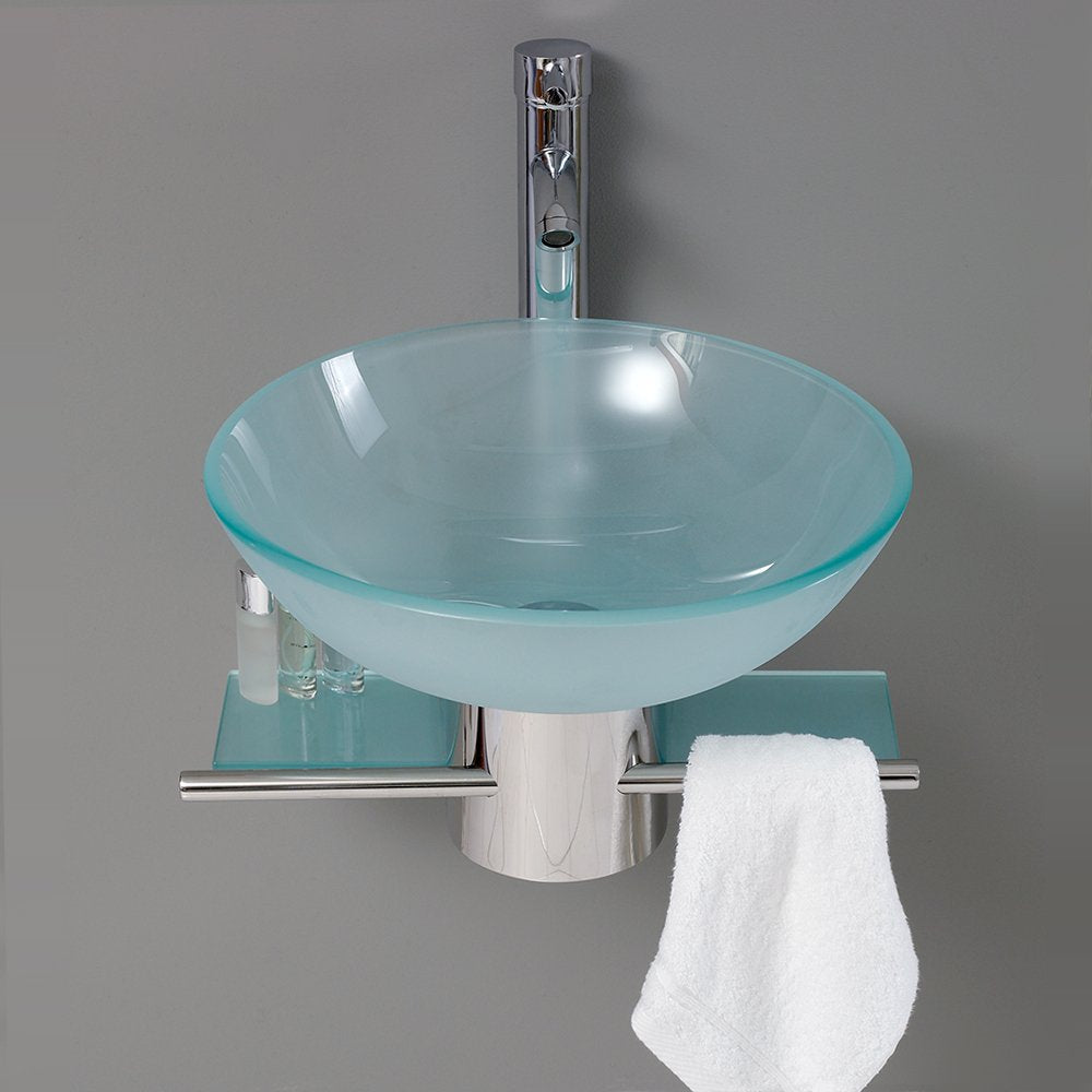 Fresca FVN1012 Fresca Cristallino 18" Modern Glass Bathroom Vanity w/ Frosted Vessel Sink