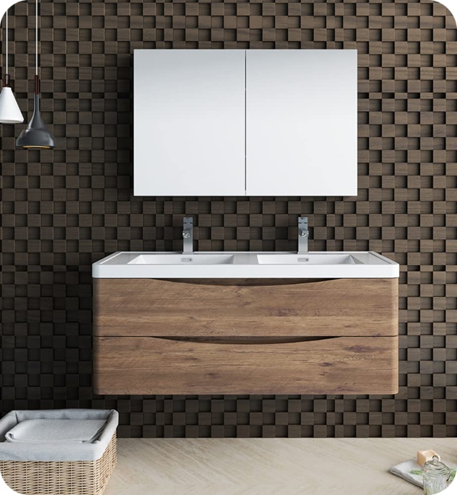 Fresca FCB9048RW-D Fresca Tuscany 48" Rosewood Wall Hung Double Sink Modern Bathroom Cabinet