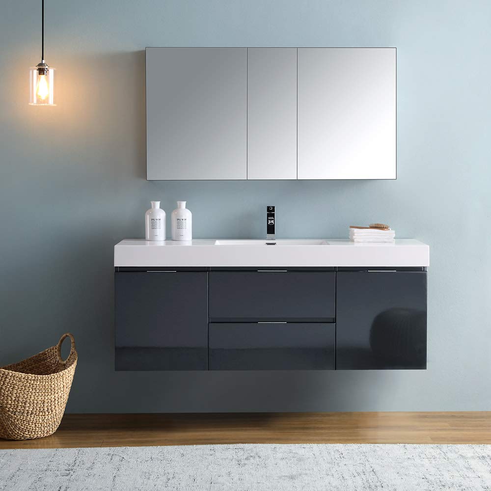 Fresca FVN8360GG Fresca Valencia 60" Dark Slate Gray Wall Hung Modern Bathroom Vanity w/ Medicine Cabinet