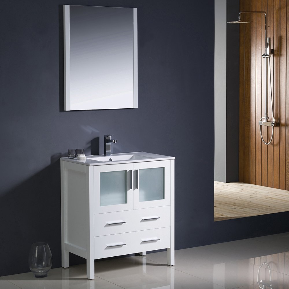 Fresca FVN6230WH-UNS Fresca Torino 30" White Modern Bathroom Vanity w/ Integrated Sink